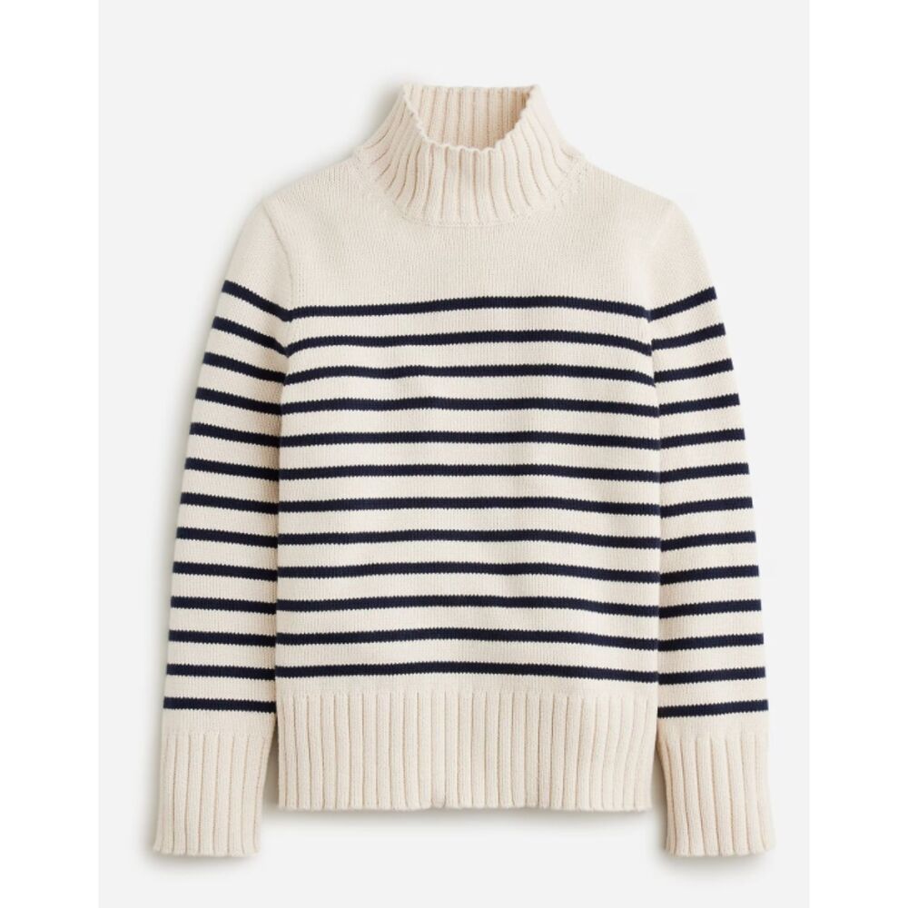 J.Crew Cotton Mock Neck Sweater Costal Grandma in Stripe Large